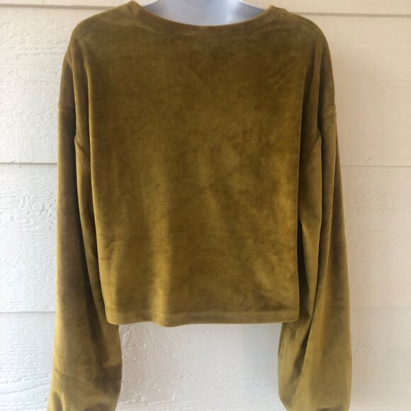 Double Zero Mystical Medium Olive Gold Velvety-Feel Long Sleeve Crop Top - Picture 7 of 13